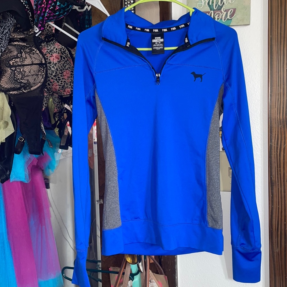 VS PINK Ultimate half zip pullover blue & gray